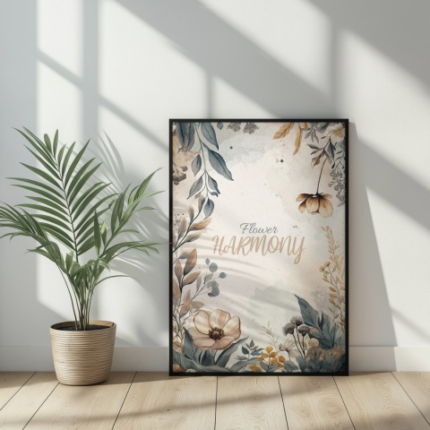 Plakat roślinny Format A2 – 0059 – „Flower Harmony – Beżowa cisza”